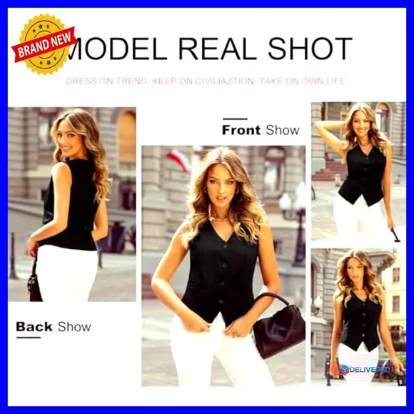 Slim Fit Lined Vest Waistcoat V-Neck Button Down Business Casual